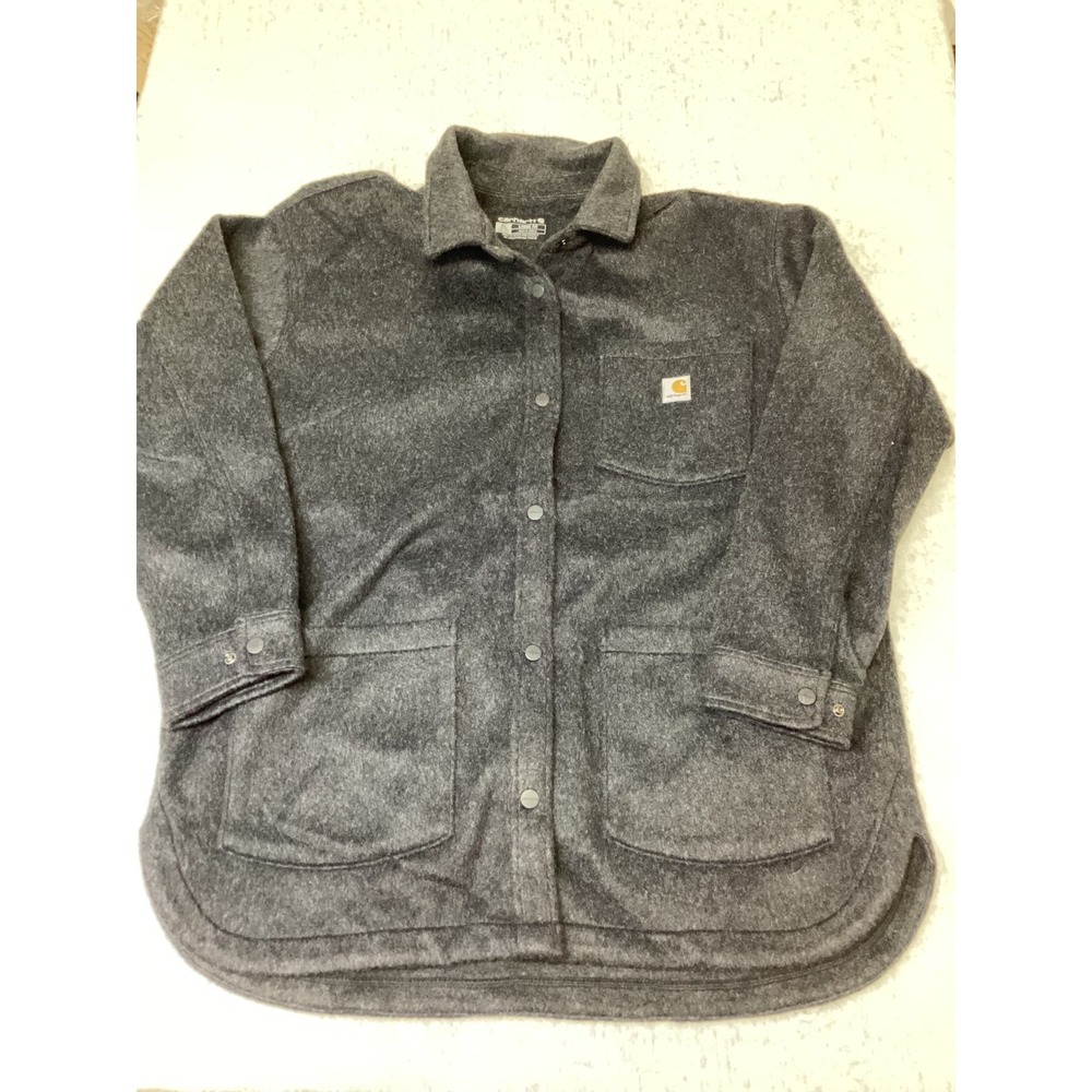 Carhartt Womens XL Loose Fit Fleece Snap Front Jacket Charcoal Shacket NWOT